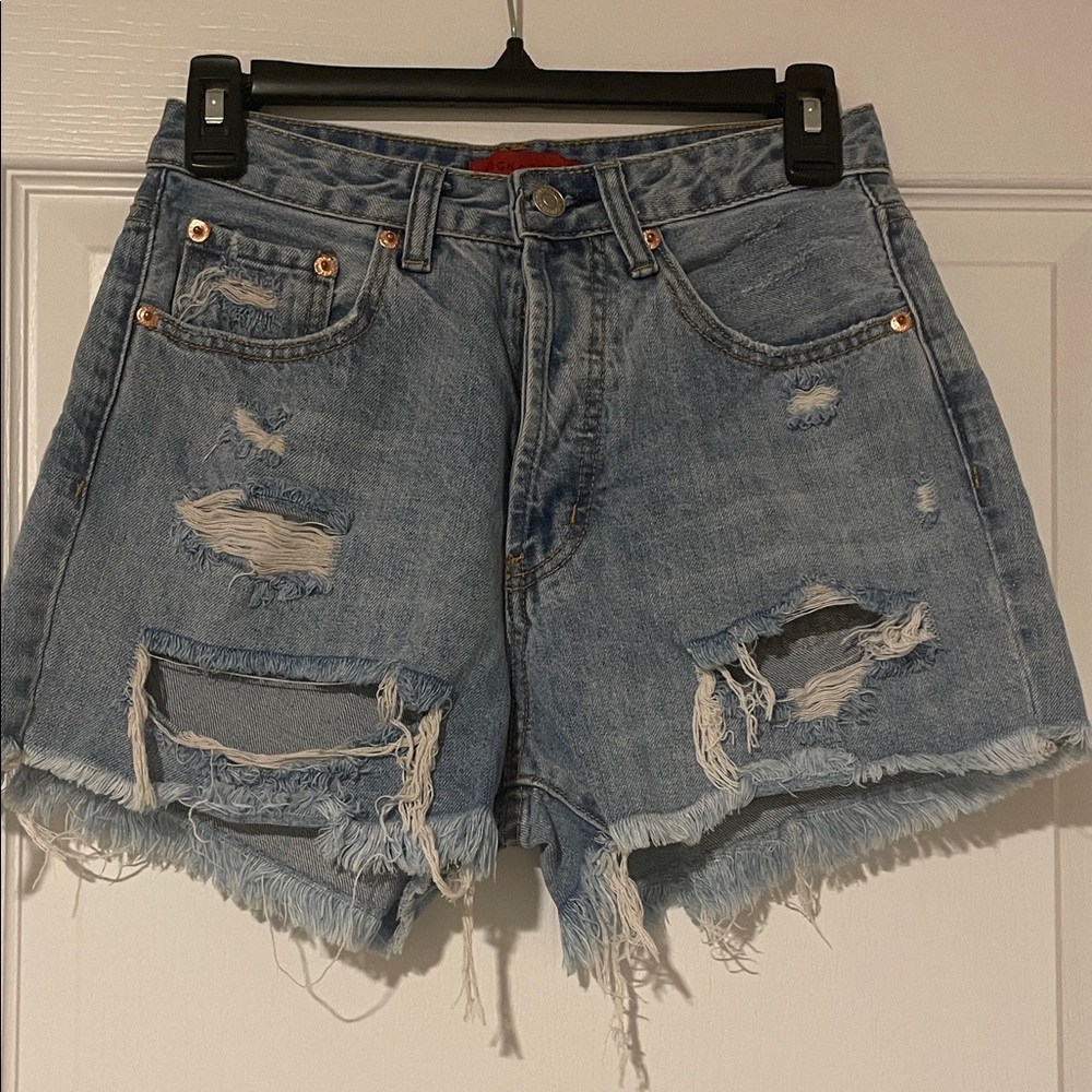Signature8 Light Blue Ripped Jean Shorts